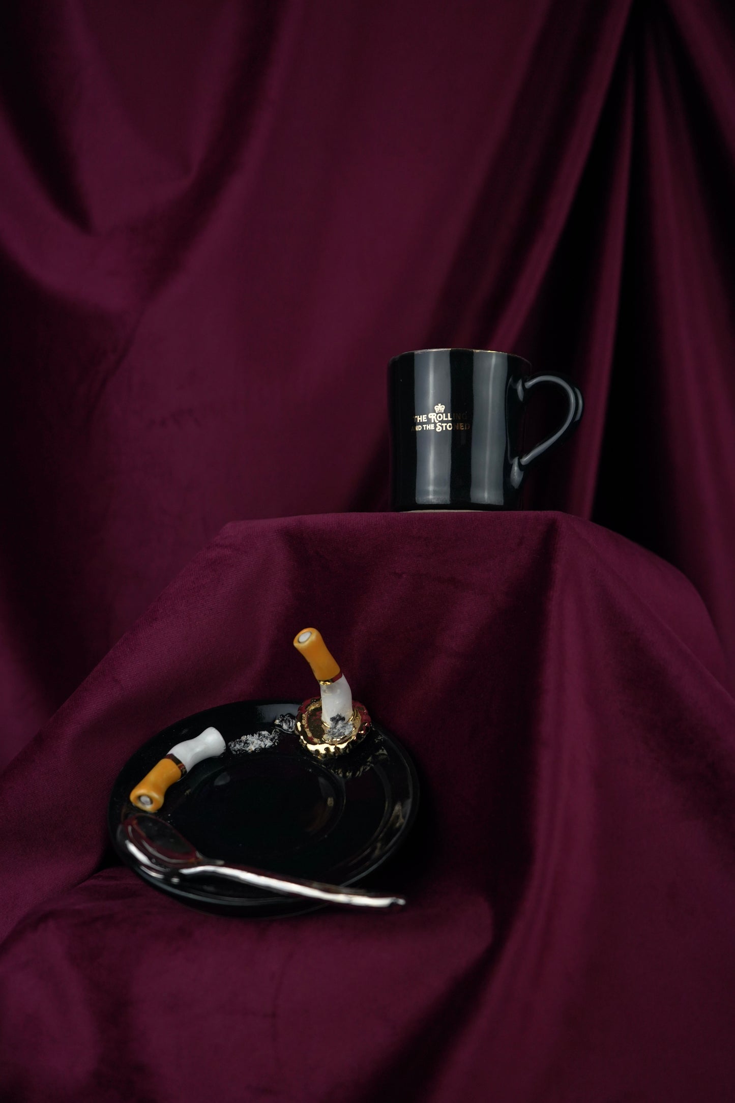 STUBBY BEER CAP & SPOON ESPRESSO CUP & SAUCER