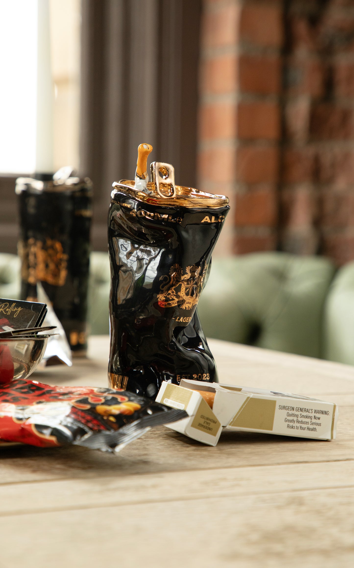 GOLDEN STUBBED OUT CIGGY BEER CAN