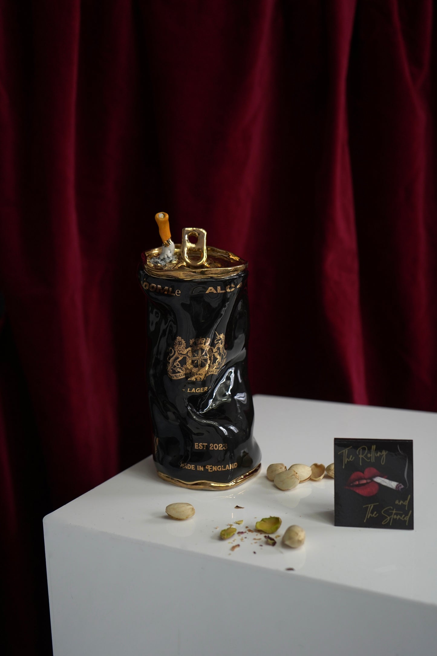 GOLDEN STUBBED OUT CIGGY BEER CAN