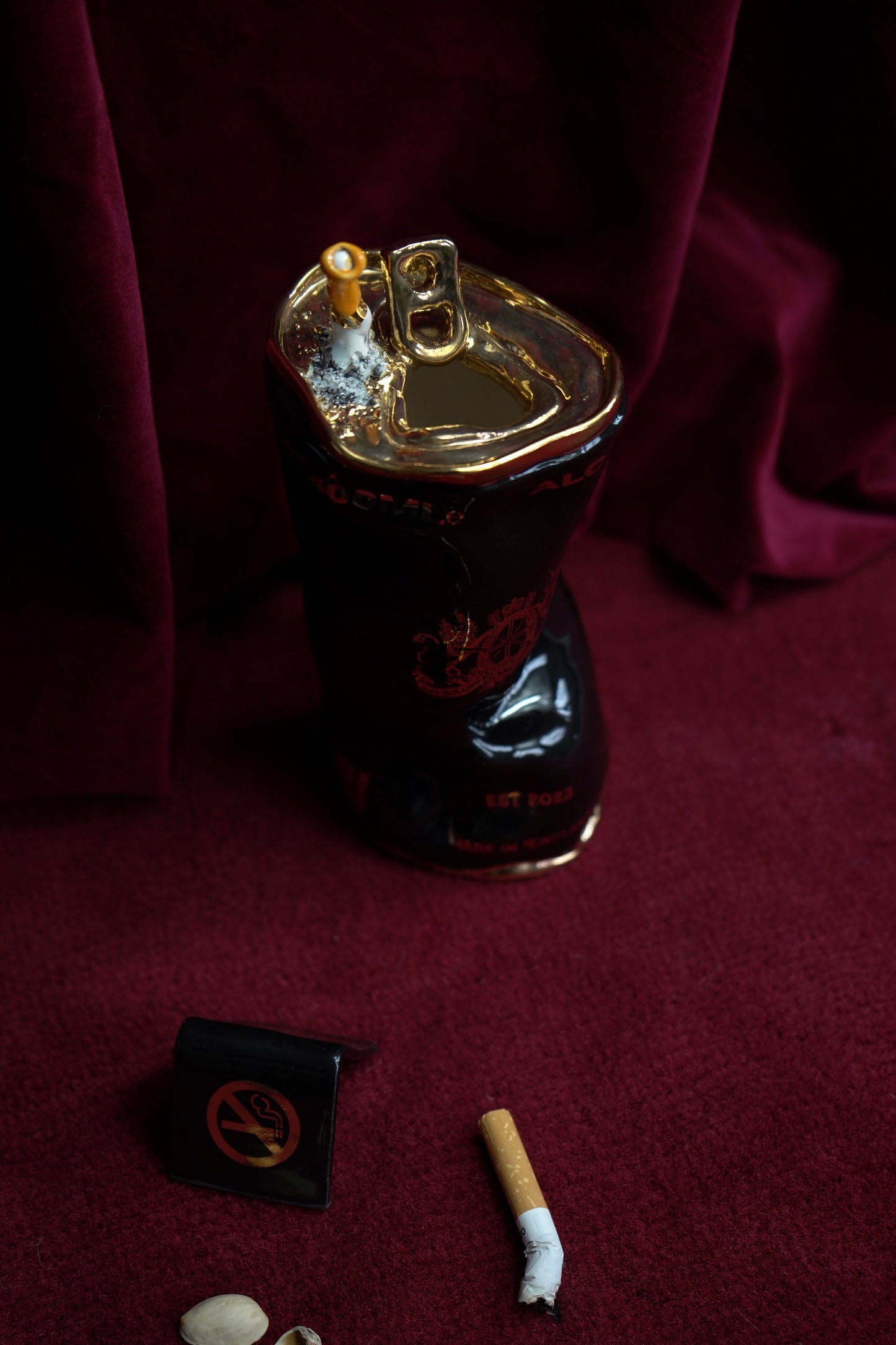 GOLDEN STUBBED OUT CIGGY BEER CAN