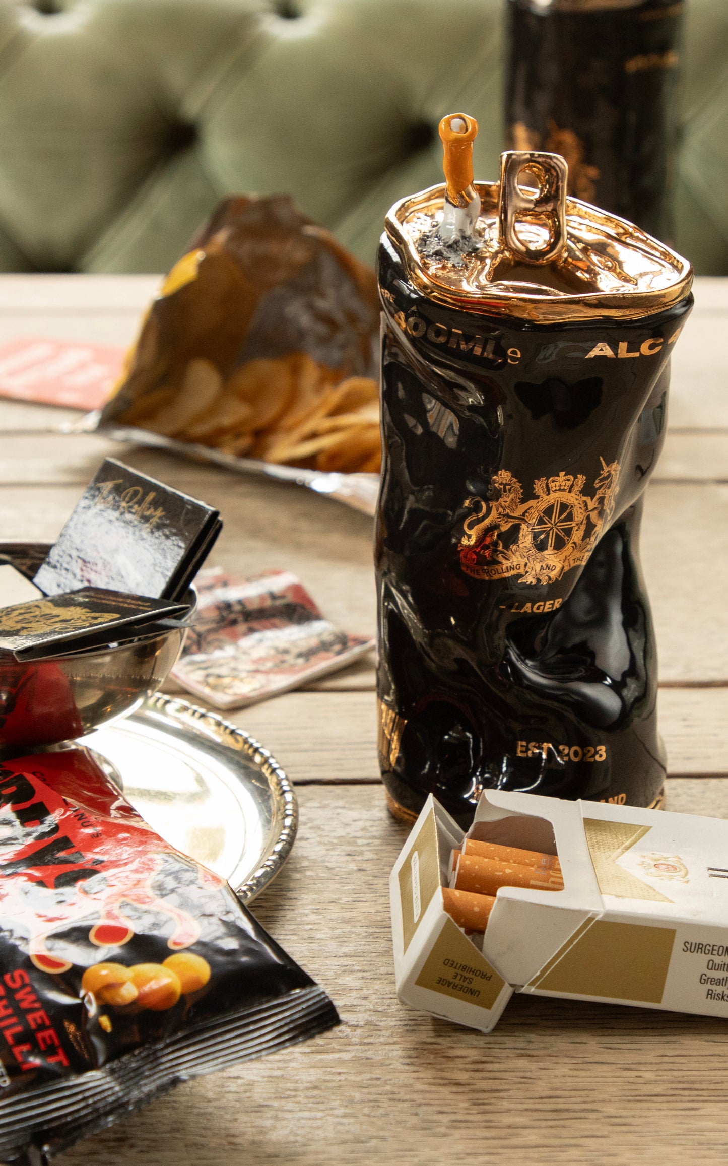 GOLDEN STUBBED OUT CIGGY BEER CAN
