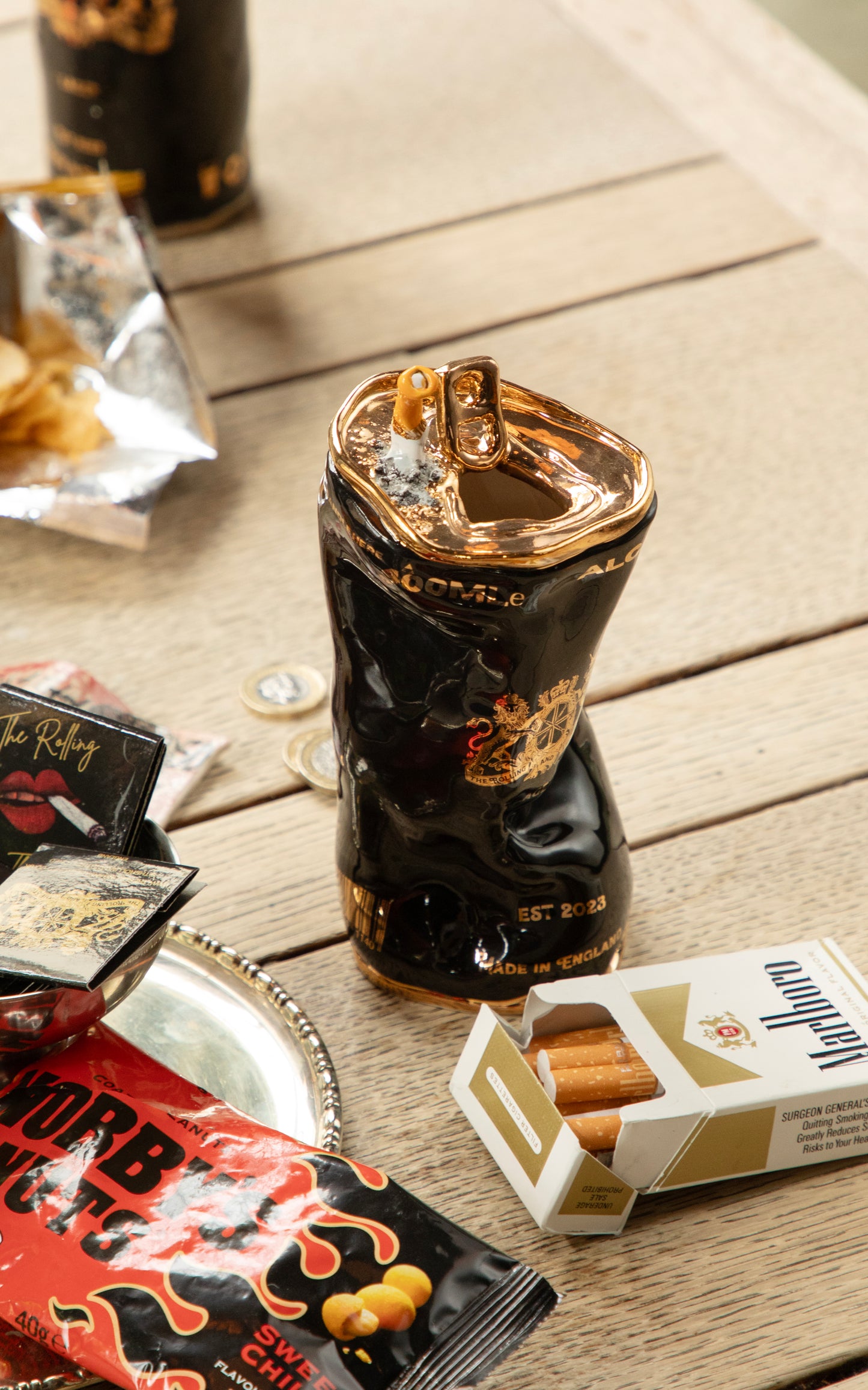 GOLDEN STUBBED OUT CIGGY BEER CAN