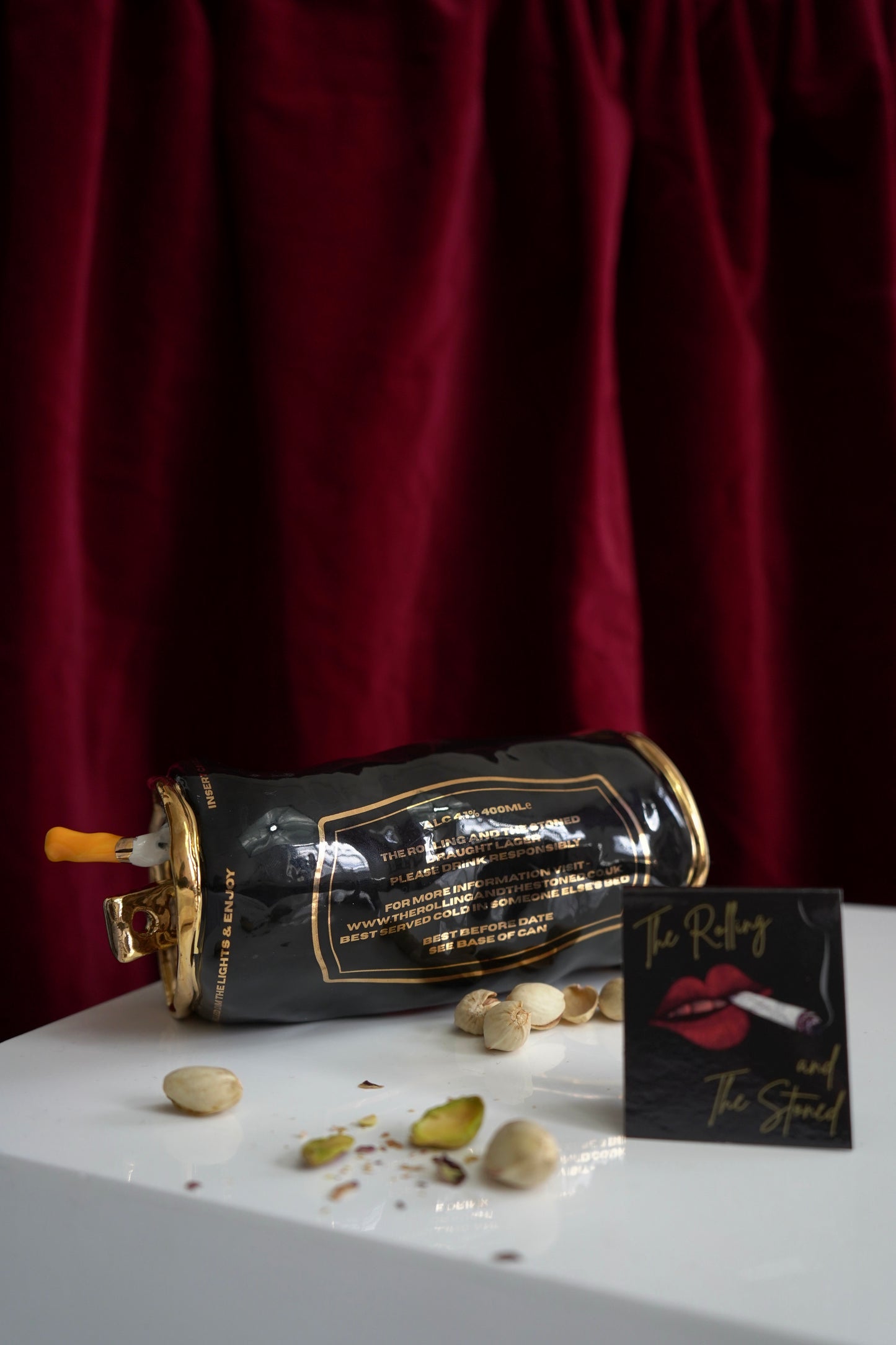 GOLDEN STUBBED OUT CIGGY BEER CAN